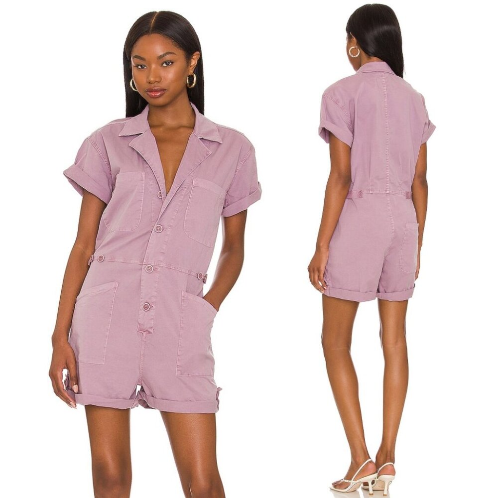 pistola Parker Short Sleeve Romper Lilac Dust Cotton Lightweight Twill Size M